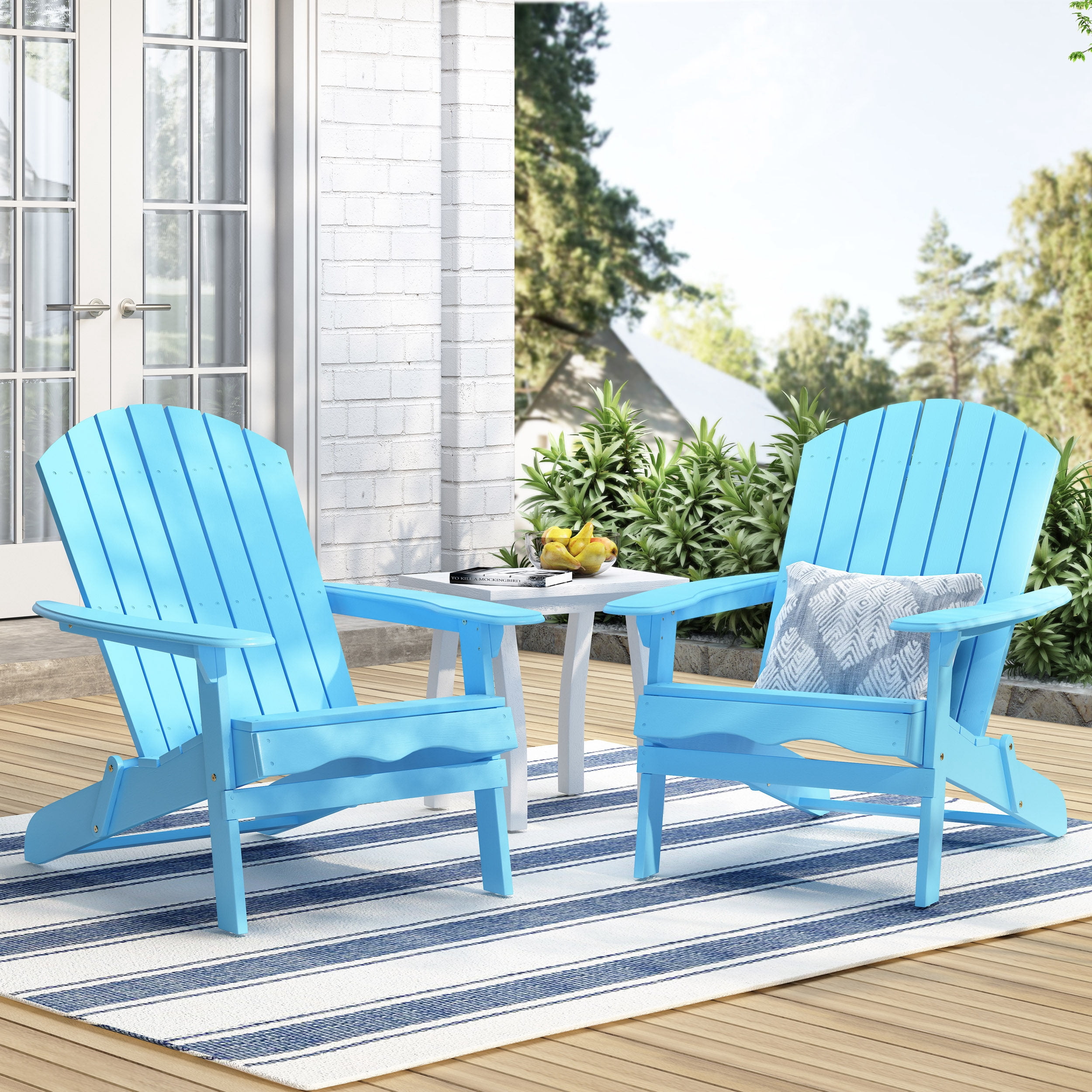 Carla Acacia Wood Outdoor Folding Adirondack Chair, Set of 2, Teal