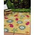 thumbnail image 3 of 4' x 6' Simply Daisy Flowery Love with Bunnies Traditional Chenille Area Rug, Daffodil Yellow-Pink, 3 of 5