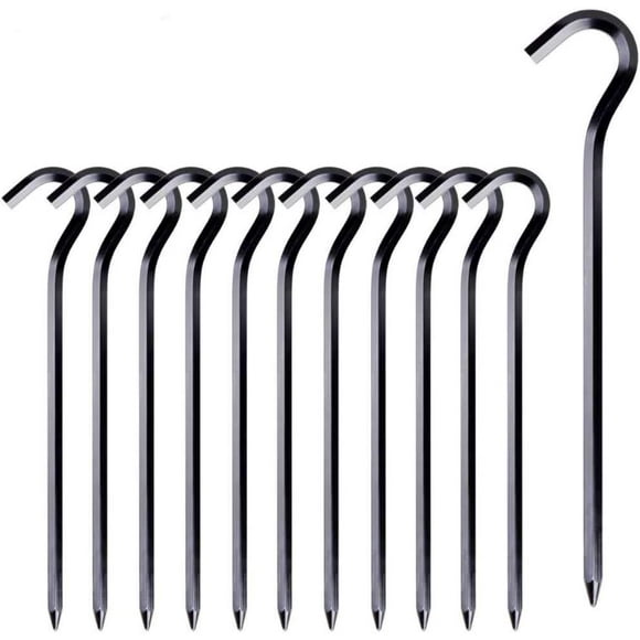 shiyou-Tent Pegs - 12Pcs Aluminium Tent Stakes Pegs with Hook - 7‘‘ Hexagon Rod Stakes Nail Spike Garden Stakes Camping Pegs for Pitching Camping Tent, Canopies (Black)