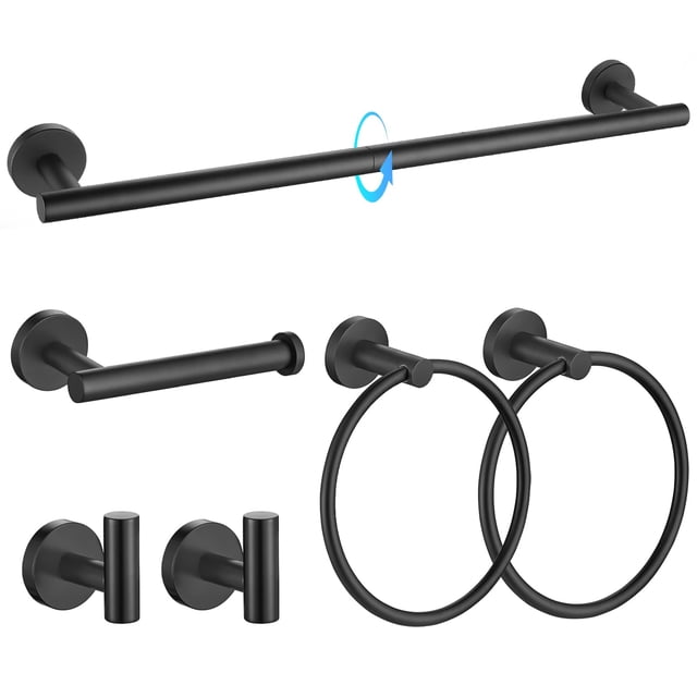 Juego de accesorios de baño TQKAG negro mate de acero inoxidable de 6 piezas