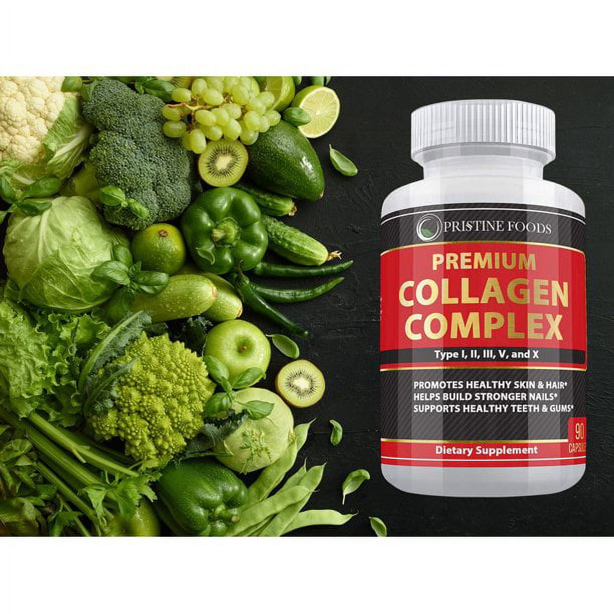 3 Pack Pristine Premium Multi Collagen Supplement 1000mg - Support Healthy Hair Skin Bone & Joints Hydrolyzed Collagen Protein Complex (Types I II III V & X) - 90 Capsules