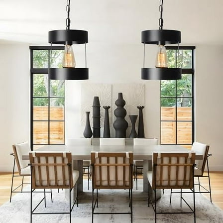 Shine Decor 1-Light Black Pendant Light, 71.26" Height Adjustable Kitchen Pendant Light Over Island, Metal Cylinder Pendant Light Fixture for Dining Room Bedrooms Bathroom Entryway