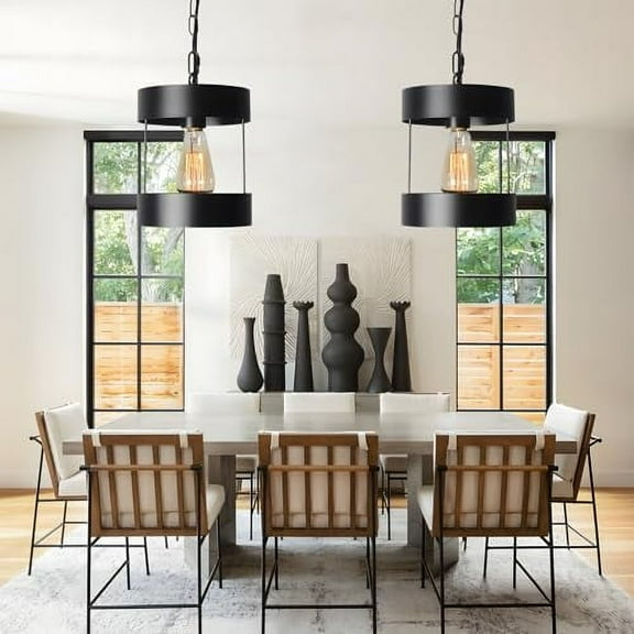 Shine Decor 1-Light Black Pendant Light, 71.26" Height Adjustable Kitchen Pendant Light Over Island, Metal Cylinder Pendant Light Fixture for Dining Room Bedrooms Bathroom Entryway