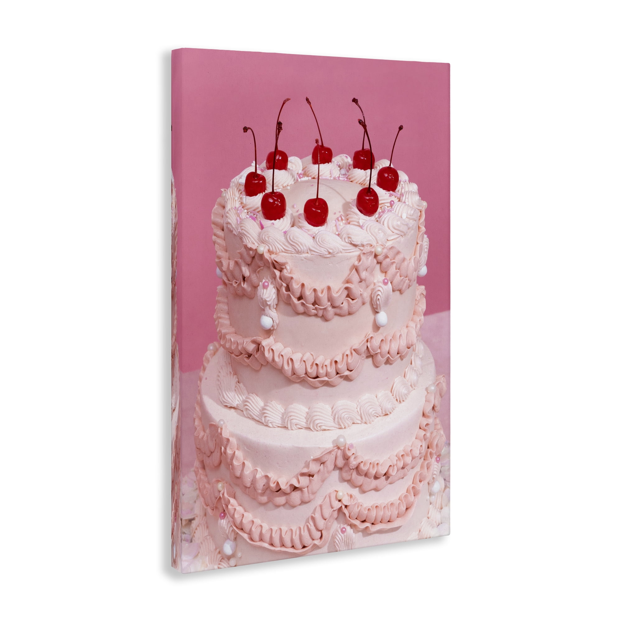 Stupell Industries Pink Cherries Cake Food & Beverage Painting Gallery Wrapped Canvas Art Print Wall Art, 24 x 36