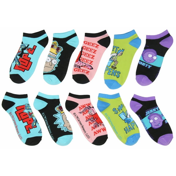 Rick and Morty Men's Mix and Match Ankle No-Show Socks 5 Pair Pack