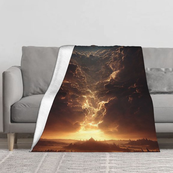 Solar Eclipse Fantasy Sky Fleece Throw Blanket, Soft Warm Epic Dark Cloud Eclipse Scenery Print Blanket for Sofa Bed Home Decor