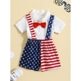 thumbnail image 3 of Coduop Baby Boy Independence Day Gentleman Outfit Set Short Sleeve Shirt and Suspender Shorts Set, 3 of 9