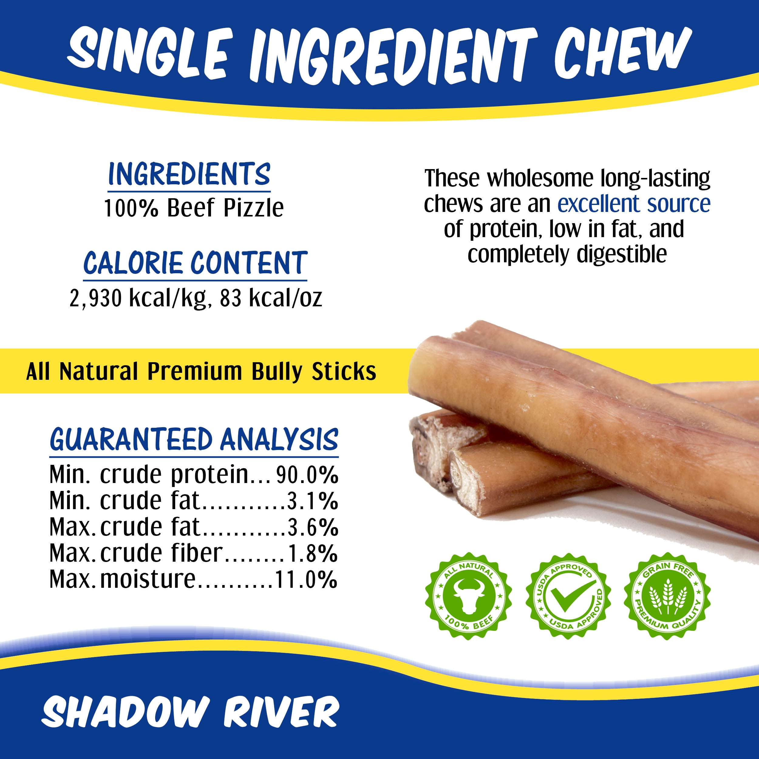 Shadow River 25 Pack 6 Inch Thin All Natural Steer Sticks for Dogs 
