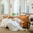 thumbnail image 3 of MooMee 100% Washed Cotton Sheet Set Full Linen Like Textured Breathable Durable Soft Comfy 4pcs (Burnt Orange), 3 of 6