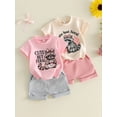 thumbnail image 4 of Toddler Baby Girls Summer Outfit, Cute But Feral Raccoon Print Short Sleeve Tee and Drawstring Shorts 2Pcs Set, Trendy Baby Clothes, 4 of 10