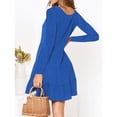 thumbnail image 2 of Vestido azul transpirable de escote en V, de color puro, mangas largas, resistente a las arrugas, perfecto para ir de compras y para uso diario, talla S, 2 of 4