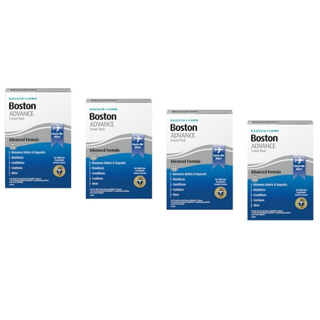 Boston ADVANCE Formula Contact Lens Solution Travel Pack – Complete Contact Lens Cleaning and Care Kit for Rigid Gas Permeable Lenses – from Bausch + Lomb, Pack of 4