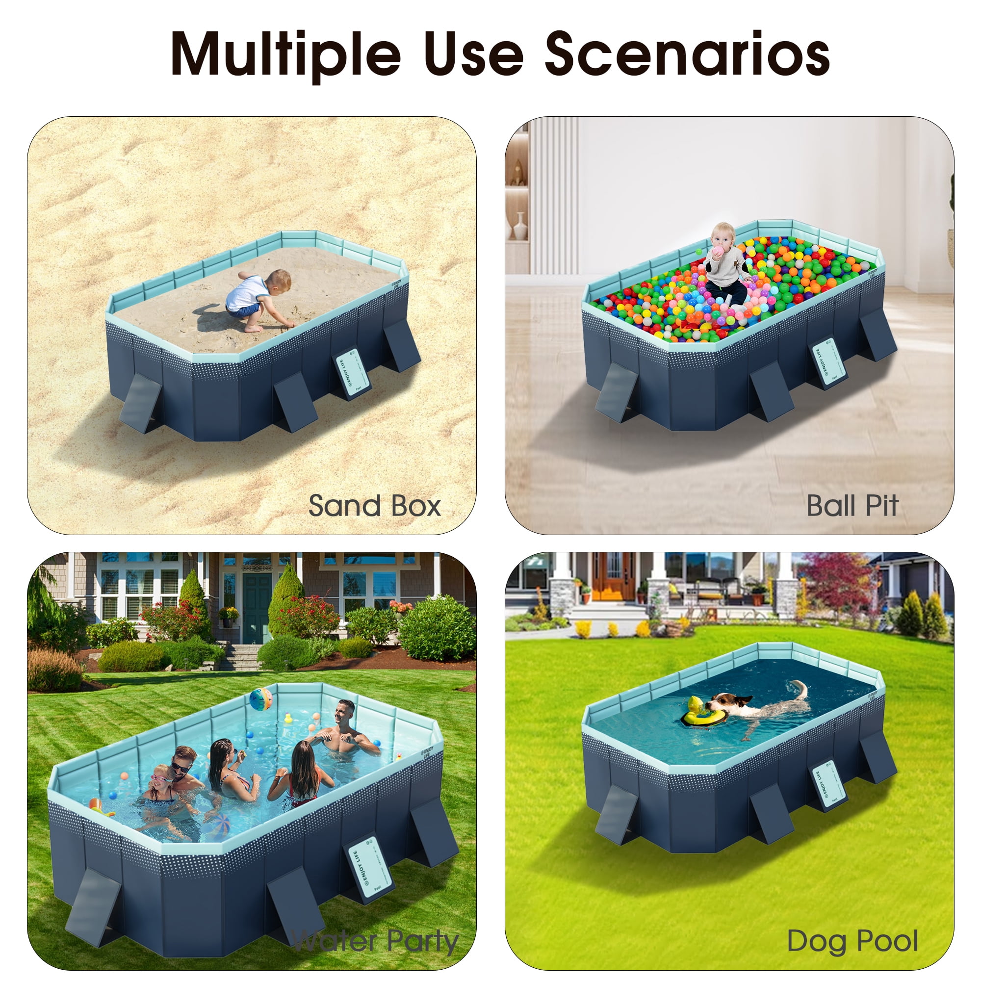Beuway 101"Foldable Swimming Pool for 1-6 People,Non-Inflatable Above Ground Garden Pool for Kids,Family(Blue)