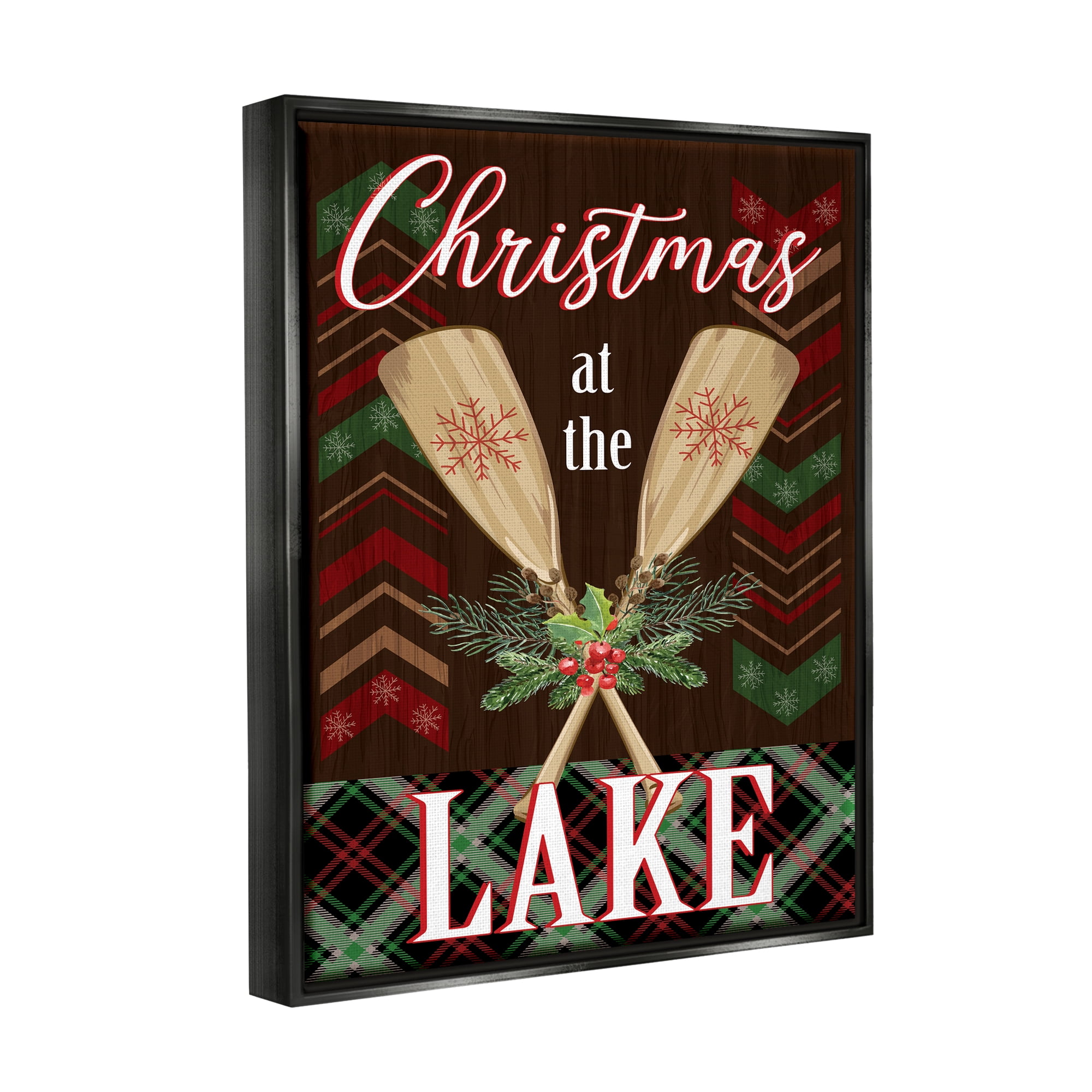 Stupell Industries Christmas At Lake Seasonal Oars Holiday Painting Black Floater Framed Art Print Wall Art