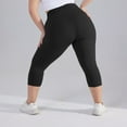 thumbnail image 4 of Women Capri Leggings with Pocket Plus Size Butt Lifting Low Waist Slimming Leggings Tummy Control Compression Running Yoga Pants Black 3XL, 4 of 6