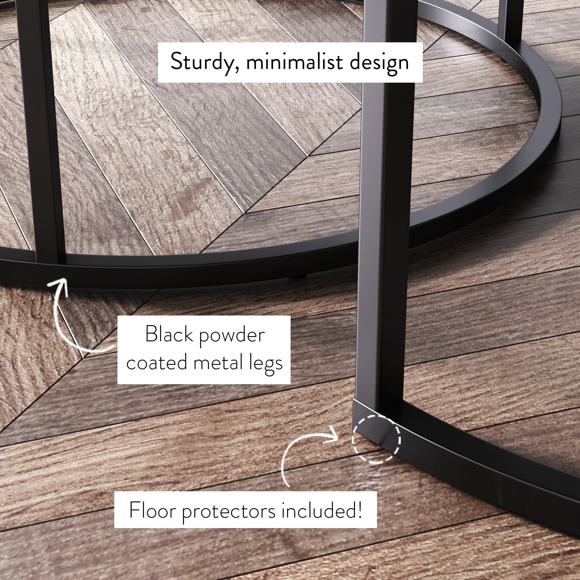 Nathan James Stella Round Nesting or Stacking Coffee Table Set of 2 Wood Finish Metal Frame, Warm Nutmeg/Black