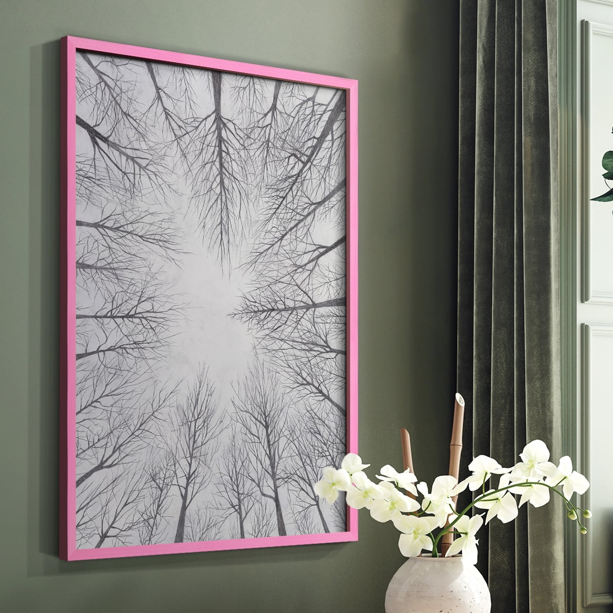 Deciduous Canopy I Framed Print in Pink Solid Wood Framed Print No Nail Hanging
