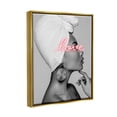 thumbnail image 3 of Stupell Industries Woman Portrait Pink Love Phrase Typography Painting Gold Floater Framed Art Print Wall Art, 17 x 21, 3 of 9