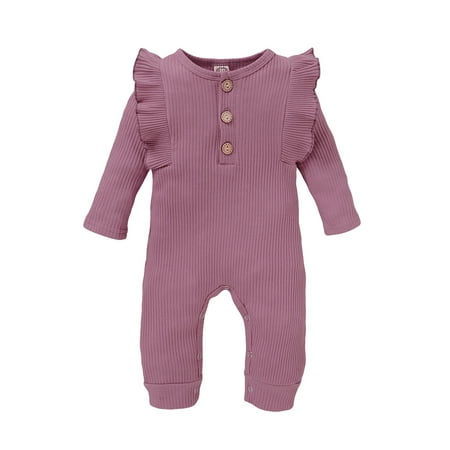 

KIMI BEAR Romper For Newborn Baby Girls 6 Months Newborn Girls Fall Winter Clothes 12 Months Baby Girls Casual Pit Stripe Long Sleeve Jumpsuits Purple