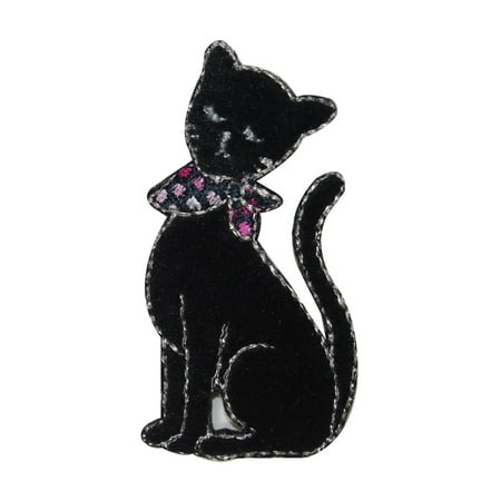 - ID 2891 Black Cat With Bandana Patch Kitty Kitten Embroidered Iron On Applique