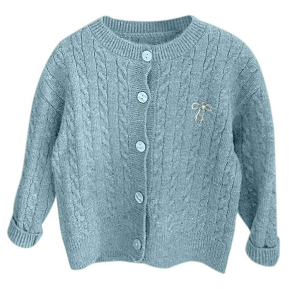 FAOWME Girls Autumn Clothes Mori Knit Cardigan Summer Children Girl Baby Sweater Coat Blue 6-7 Years