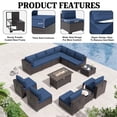 thumbnail image 3 of ALAULM 13 Piece Patio Furniture Set,Wicker Rattan Outdoor Sectional Sofa Set with Gas Fire Pit Table & Coffee Table,Navy Blue, 3 of 6
