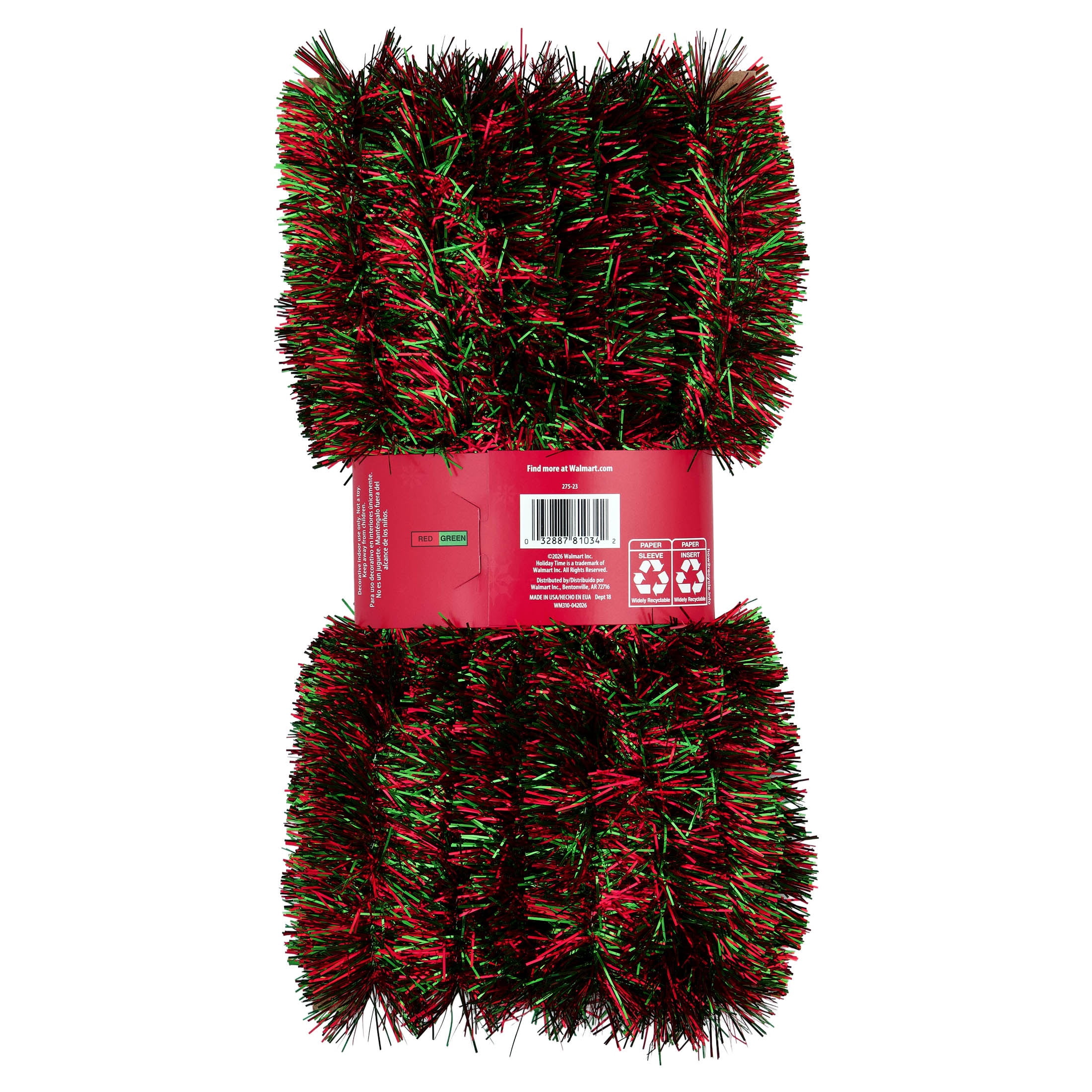 Tinsel Christmas Garland, Red and Green, 15', by Holiday Time