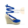 thumbnail image 4 of BLISSFUL STEP Women's Shoes Retro Espadrille Wedge Closed Toe Tie Up Suede Linen Sandals Royal Blue 7, 4 of 5