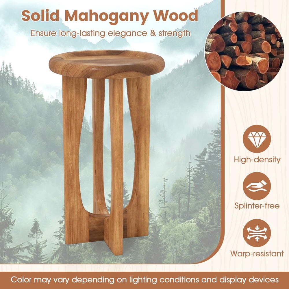 Kadyn 14 Inch Farmhouse End Table Rustic Accent Table with Round Tray Top Wood Cross Legs for Living Room Bedroom Country Style Home Furniture, Natural