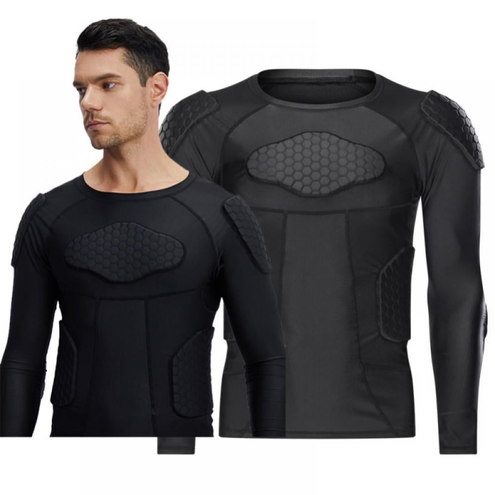 TUOY Mens Boys Body Safe Guard Padded Compression T-Shirt Short Sleeve Padded Shirt Rib Chest Protector for Rugby Basketball Football Paintball Cycling and Other Contact Sports 