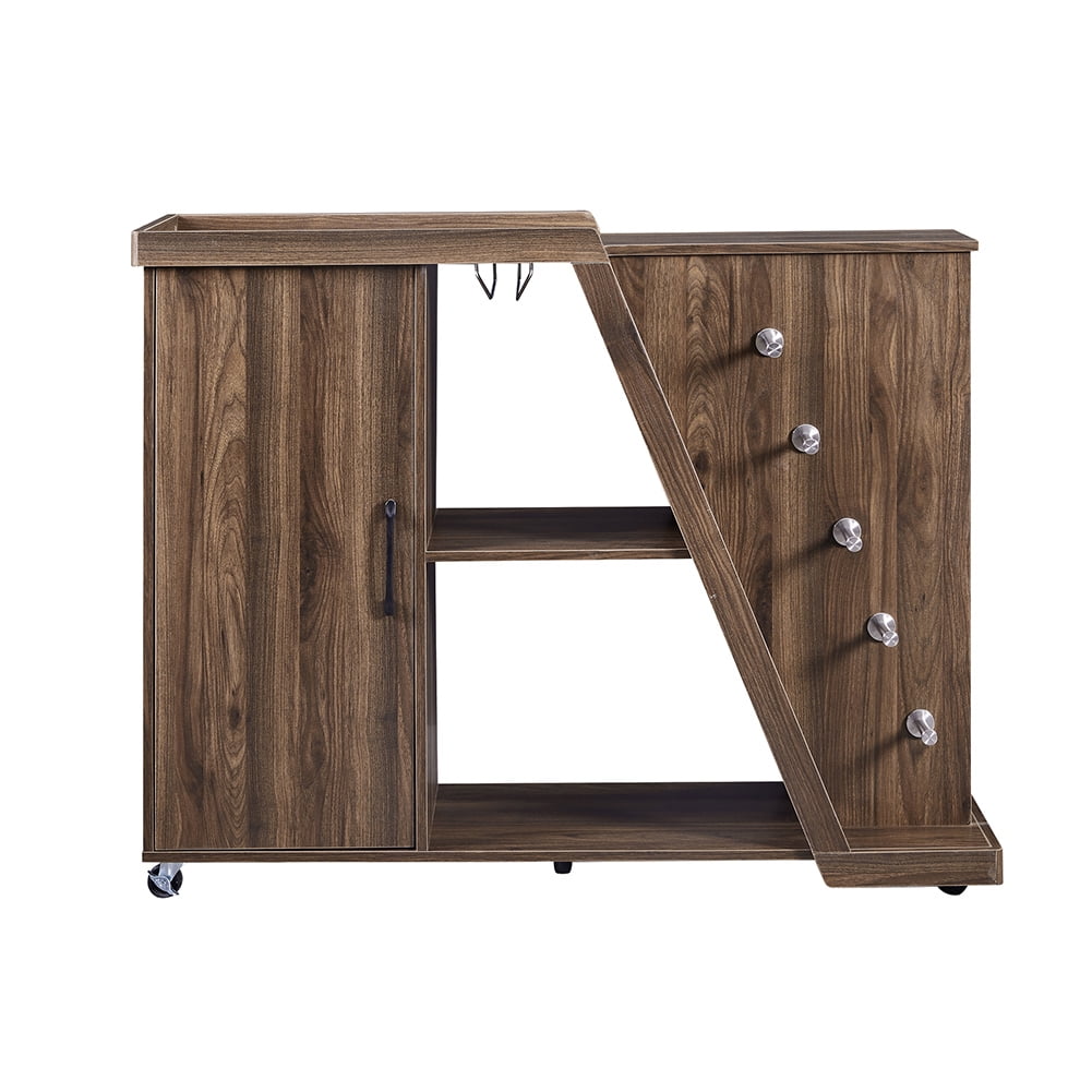 Resenkos Mobile Kitchen Island Cart with 5 Wine Holders & Adjustable Shelf, Rolling Storage Cart for Dining Room, Brown Resenkos Mobile Kitchen Island Cart with 5 Wine Holders & Adjustable Shelf, Rolling Storage Cart for Dining Room, Brown