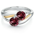 thumbnail image 2 of Gem Stone King 925 Sterling Silver and 10K Yellow Gold Red Rhodolite Garnet and White Lab Grown Diamond 2 Stone Engagement Ring for Women (1.24 Cttw, Round 5MM, January Birthstone, Size 9), 2 of 4