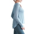 thumbnail image 6 of Women Casual Round Neck Workout Shirts Splicing Back Long Sleeve Juniors Tunic Top Loose Fit Yoga Tops Pilates Shirts Blue Size S-2XL, 6 of 6