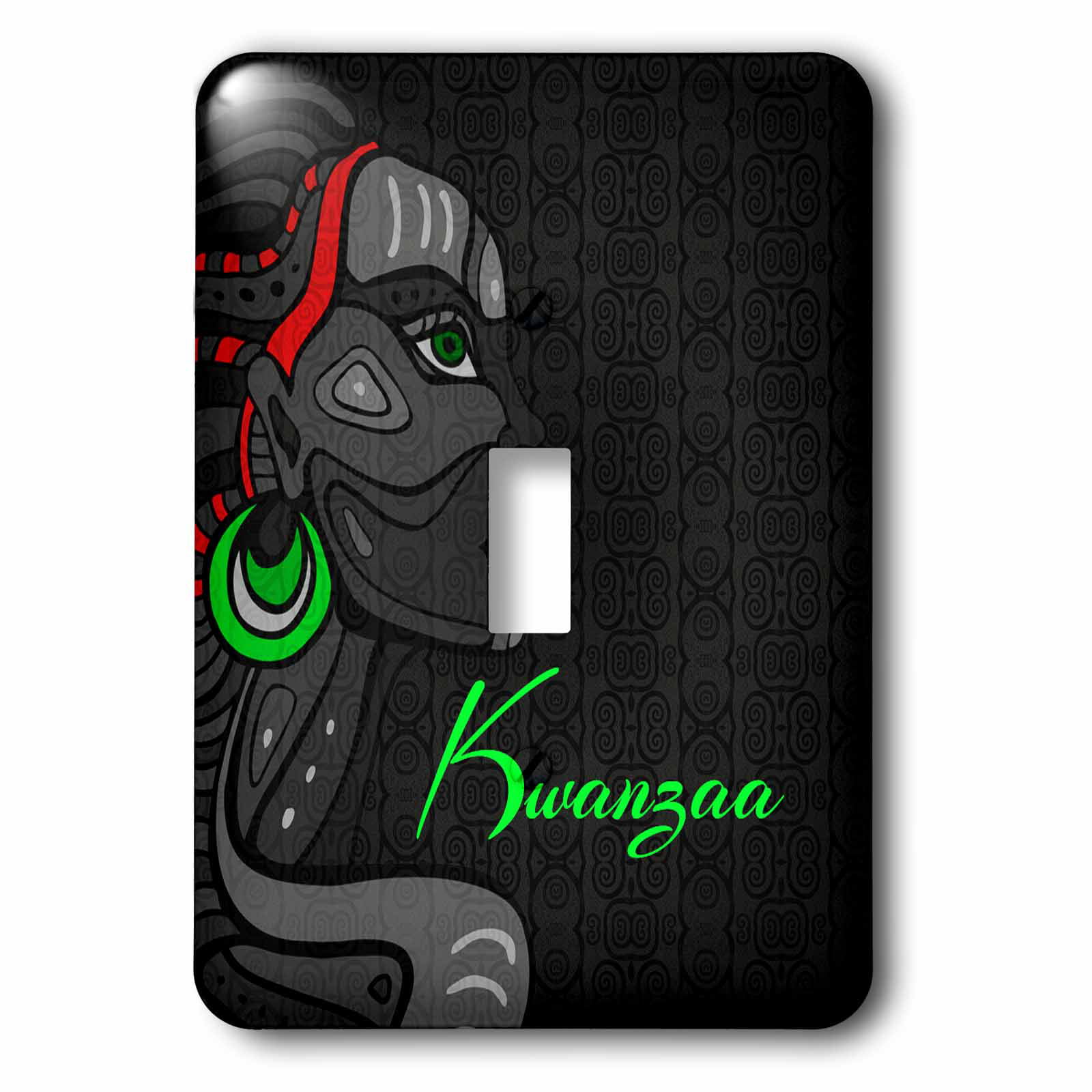 3dRose LSP_244702_1 Kwanzaa in Black Red and Green with African American Woman Single Toggle Switch 