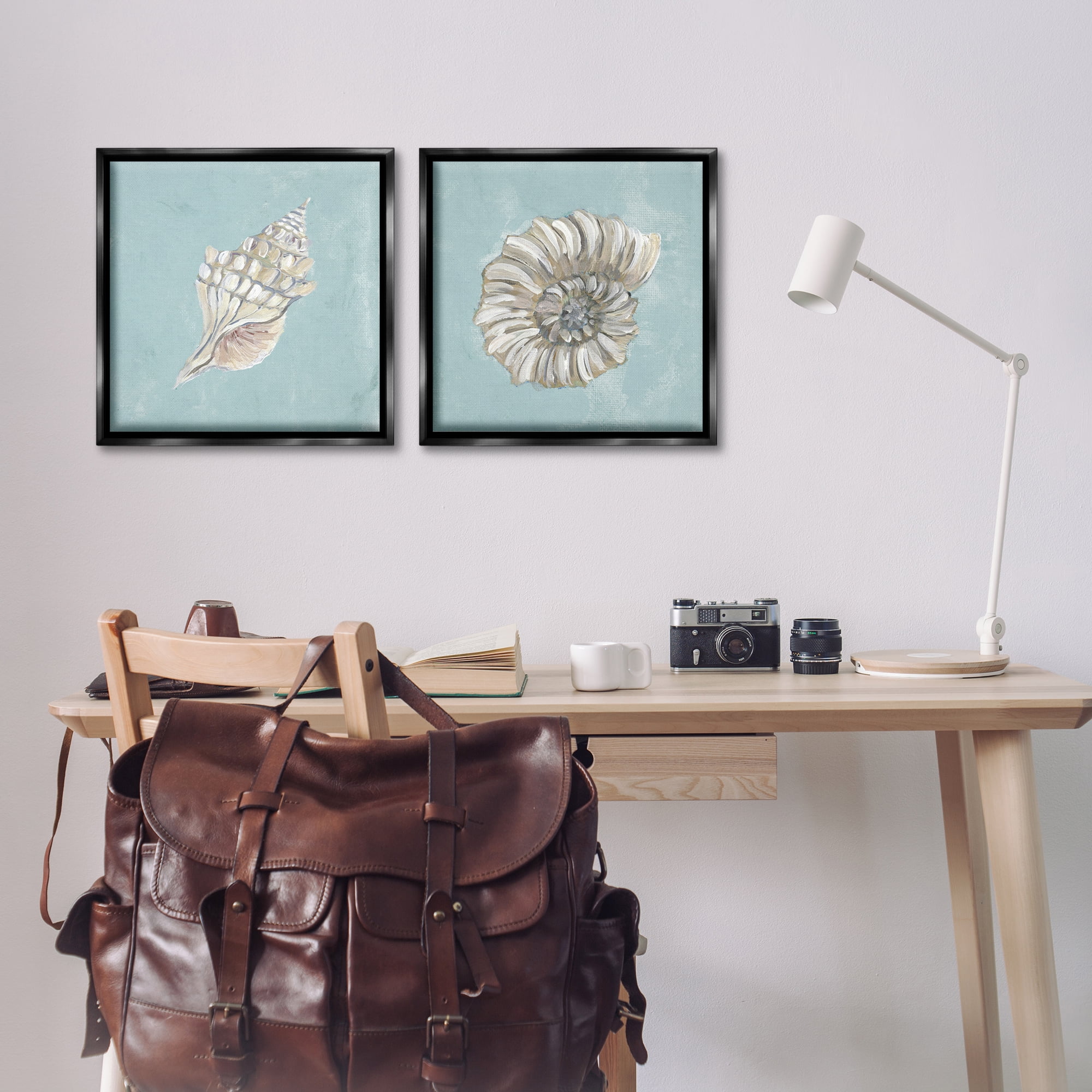 Stupell Industries Nautilus and Conch Seashells Nautical & Beach Painting Black Floater Framed Canvas Art Print Wall Art, 18 x 18, Set of 2