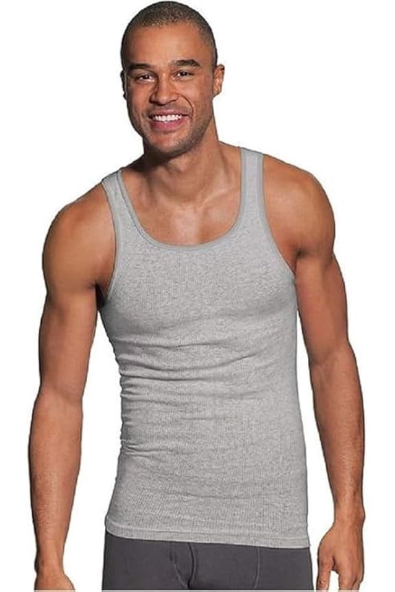 Men's Ribbed All Day Flex Cotton Tank 6-Pack Gray, Small 34-36 "