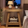thumbnail image 3 of Finmind 2-Tier Wooden End Table Set of 2, Farmhouse Slim Side Table with Storage for Living Room or Bedroom, Natural, 3 of 7