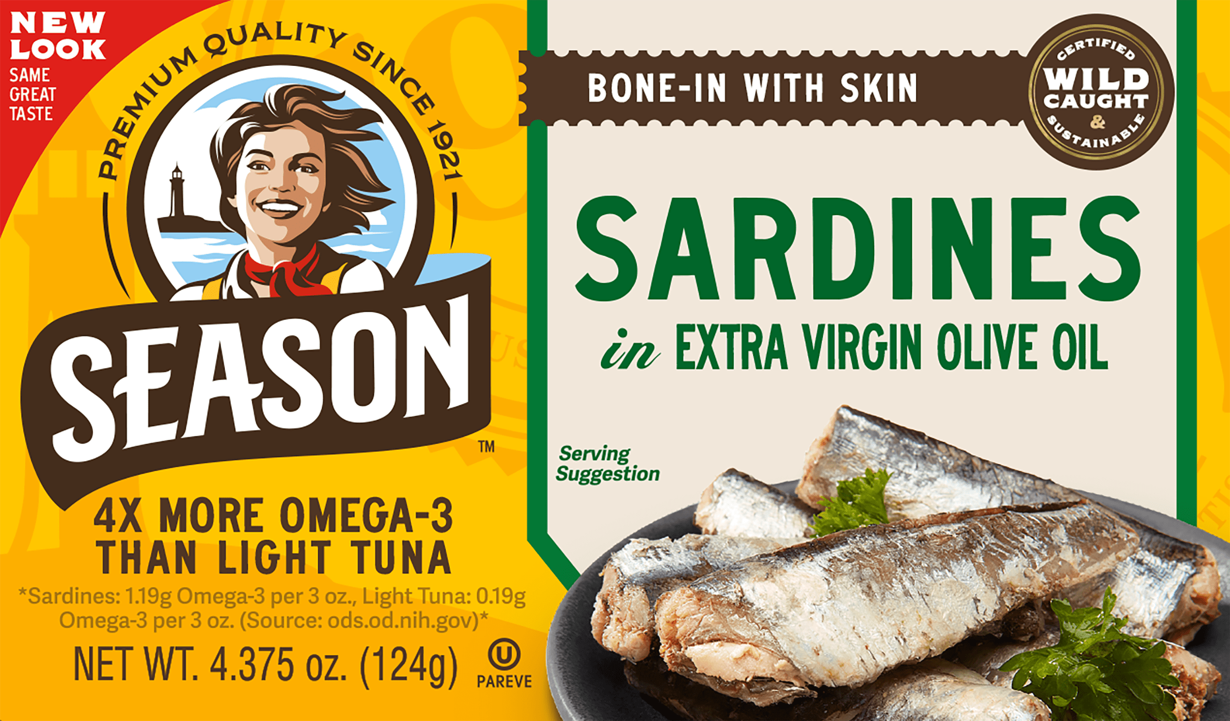 (12 pack) Season Brand Sardines, in Extra Virgin Olive Oil, 4.375 Oz