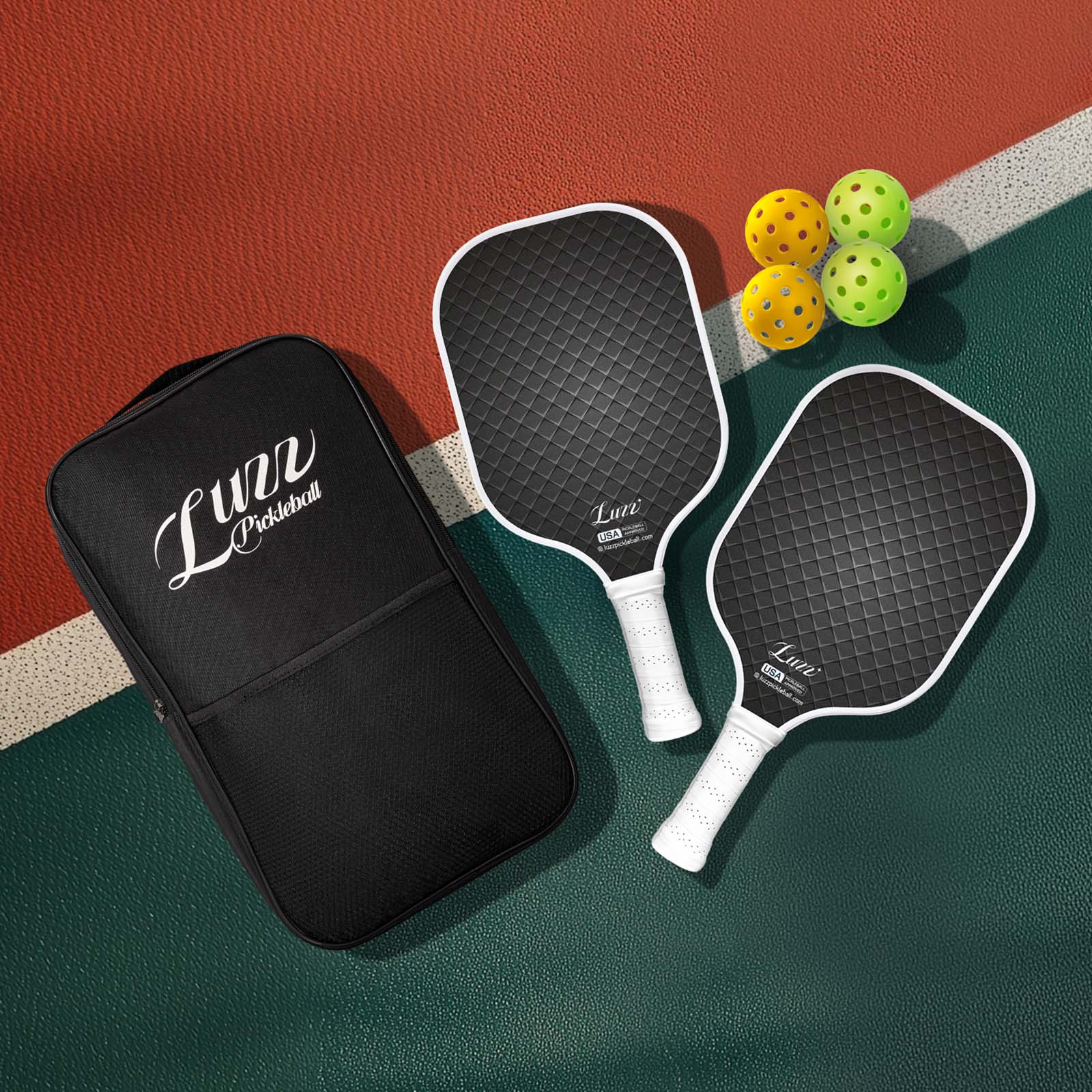 LUZZ Carbon Fiber Pickleball Paddle Set of 2 with 4 Balls and Carry Bag, USAPA Approved, T705 Pickle Ball Rackets for All Skill Level