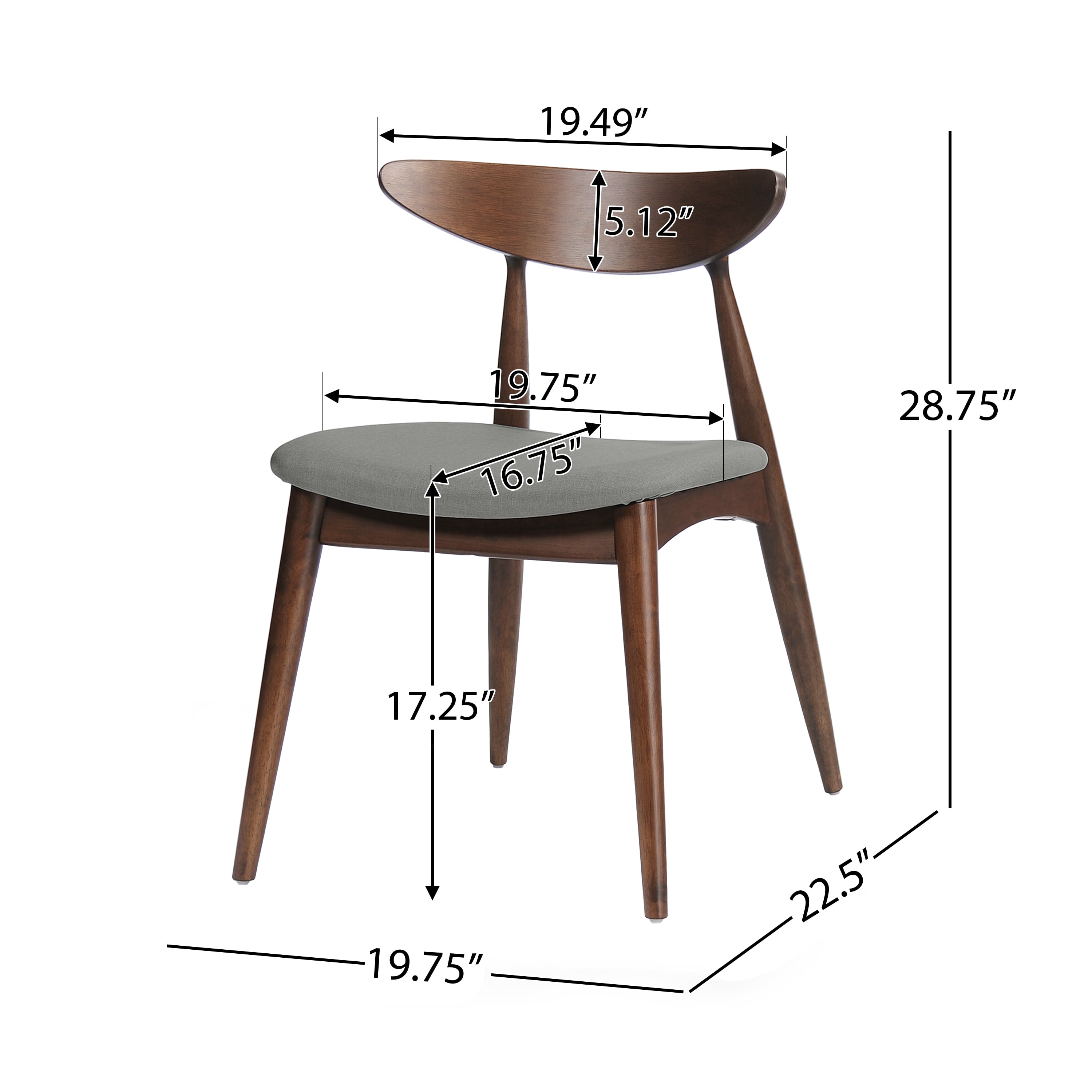 Noble House Branson Indoor Fabric Dining Chairs, Set of 2, Light Grey, Walnut
