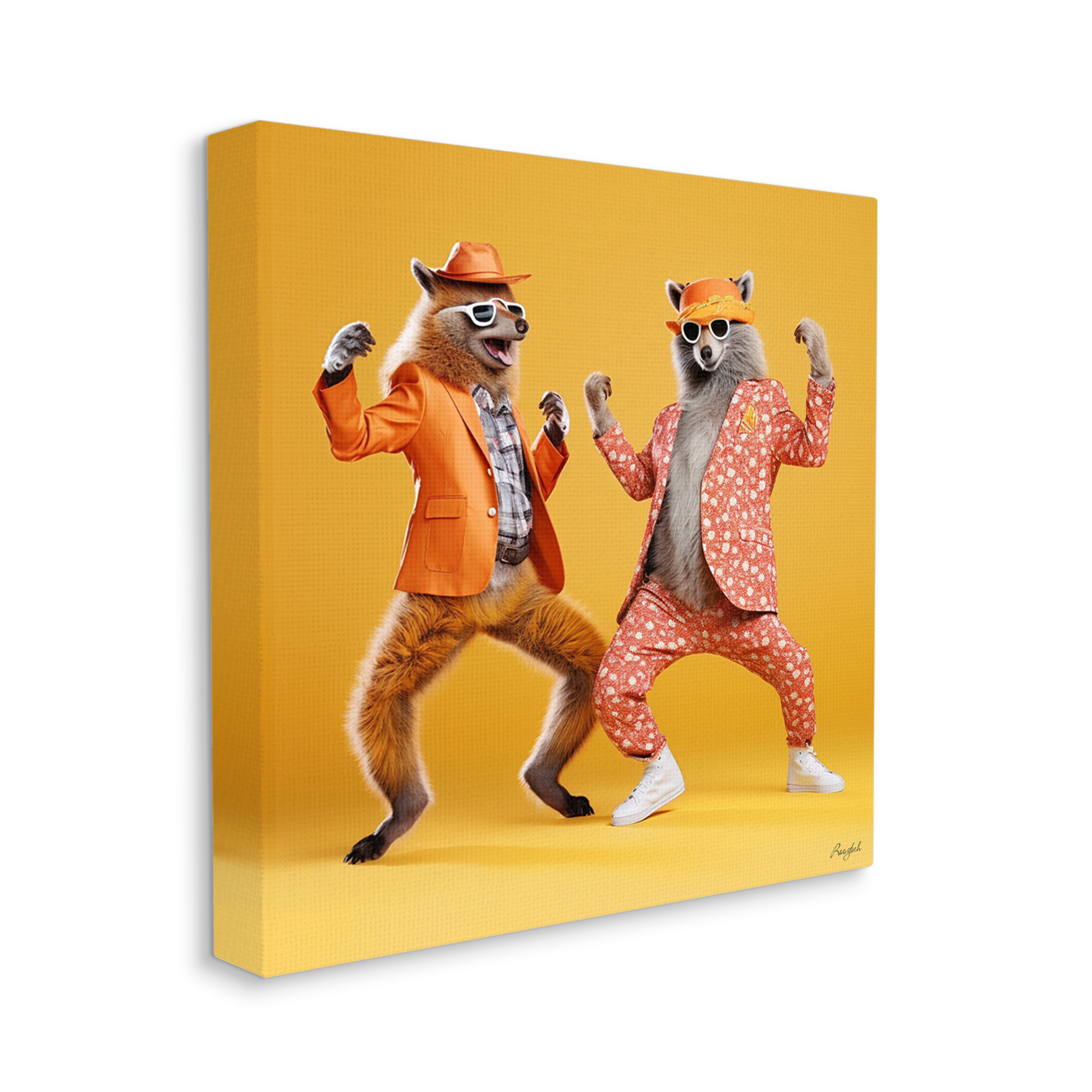 Stupell Industries Dancing Foxes on Yellow Animals & Insects Painting Gallery Wrapped Canvas Art Print Wall Art, 36 x 36