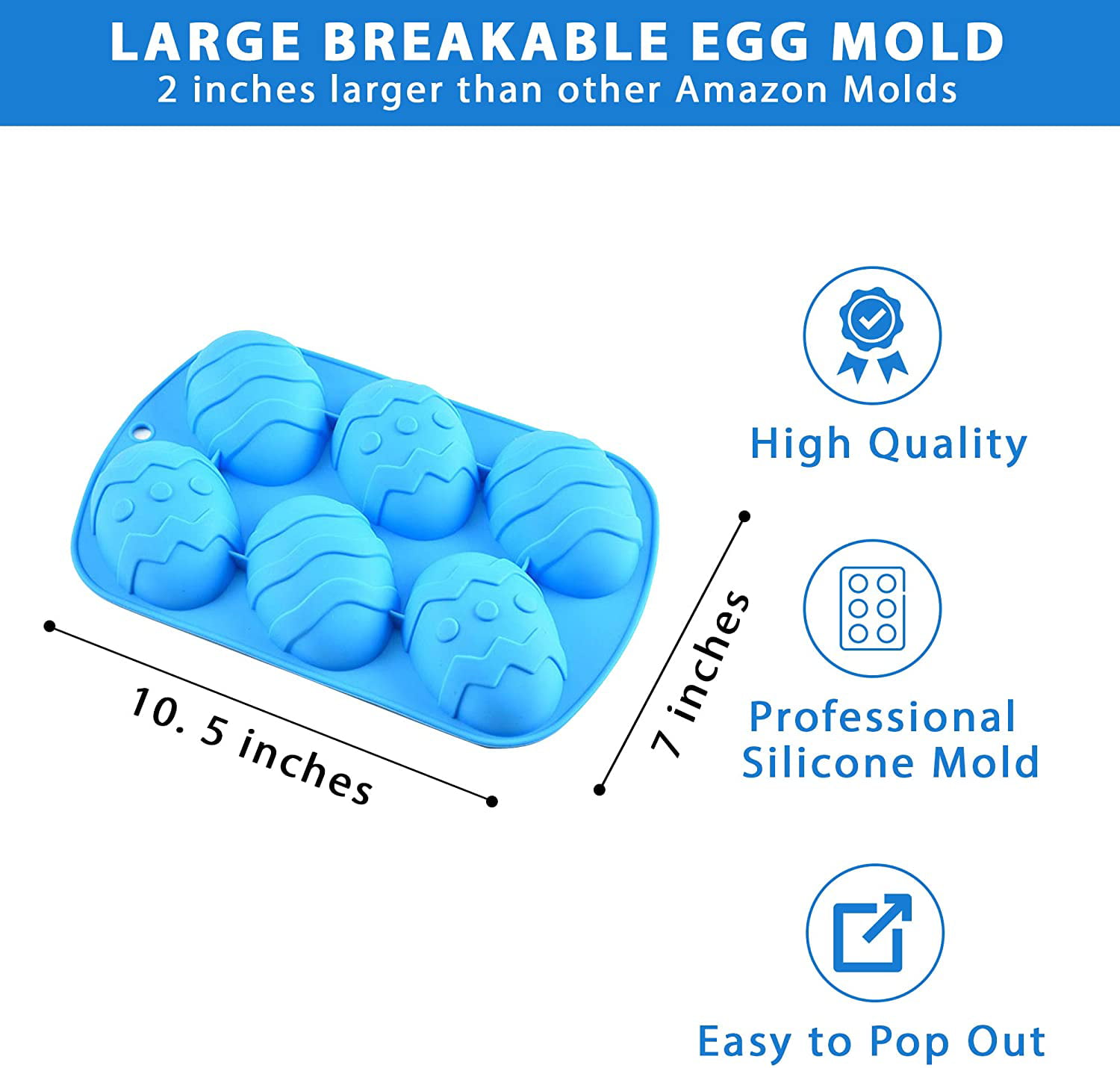 Cake & Marshmallows 3 Pack Large 3.5 in Easter Egg Mold – Egg Silicone Chocolate Mold Candy Large Easter Egg for Cocoa Bombs & Breakable Egg Chocolate Shells- Fill with Peeps Blue 