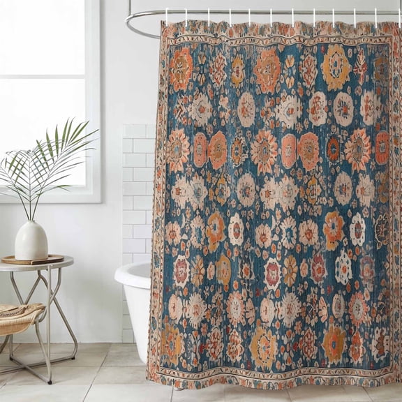 Blue Waterproof Fabric Shower Curtain, Ethnic Modern Geometric Abstract Art Waterproof Fabric Shower Curtain for Bathroom Curtains Bathtubs Hotel Washable Shower Curtains with 12 Hooks Small 36x72in