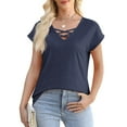 thumbnail image 7 of Besolor Womens Summer Tops Short Sleeve Criss Cross V Neck T-Shirts Loose Casual Tunic Blouses Tees, 7 of 7