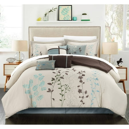 12-Piece Luxury Comforter Set in Beige Floral,