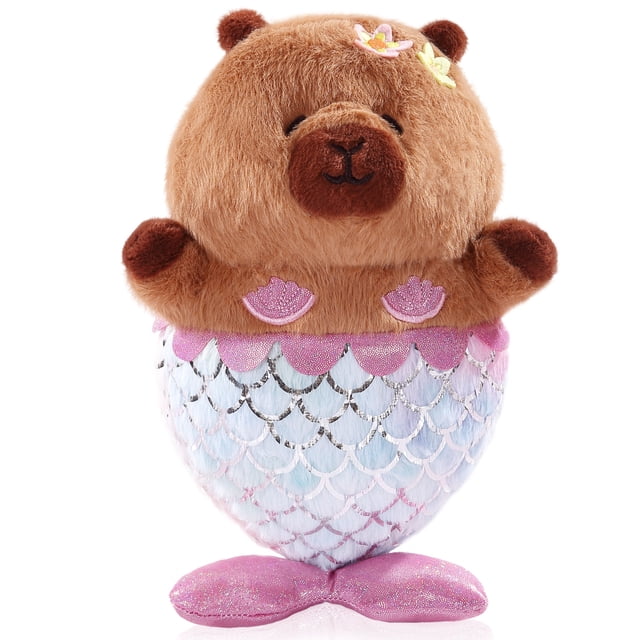 Peluche de capibara 30 cm (12 in), peluche lindo para niñas, capibara que se transforma en sirena