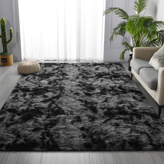 HioHa 6'x9' Area Rugs for Bedroom, Shag Plush Furry Carpet, Soft Fluffy Thick Easy to Clean Rug for Living Room Dorm, Dark Gray