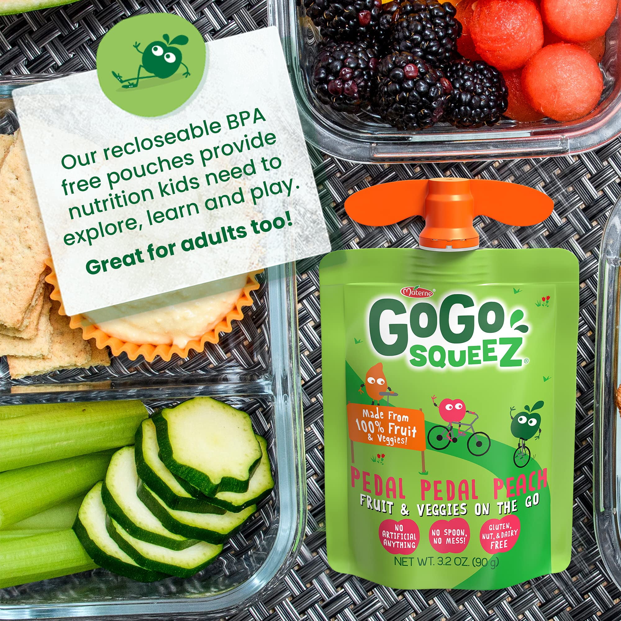 GoGo SqueeZ Fruit & VeggieZ, Variety Peach/Strawberry (Pack of 6)