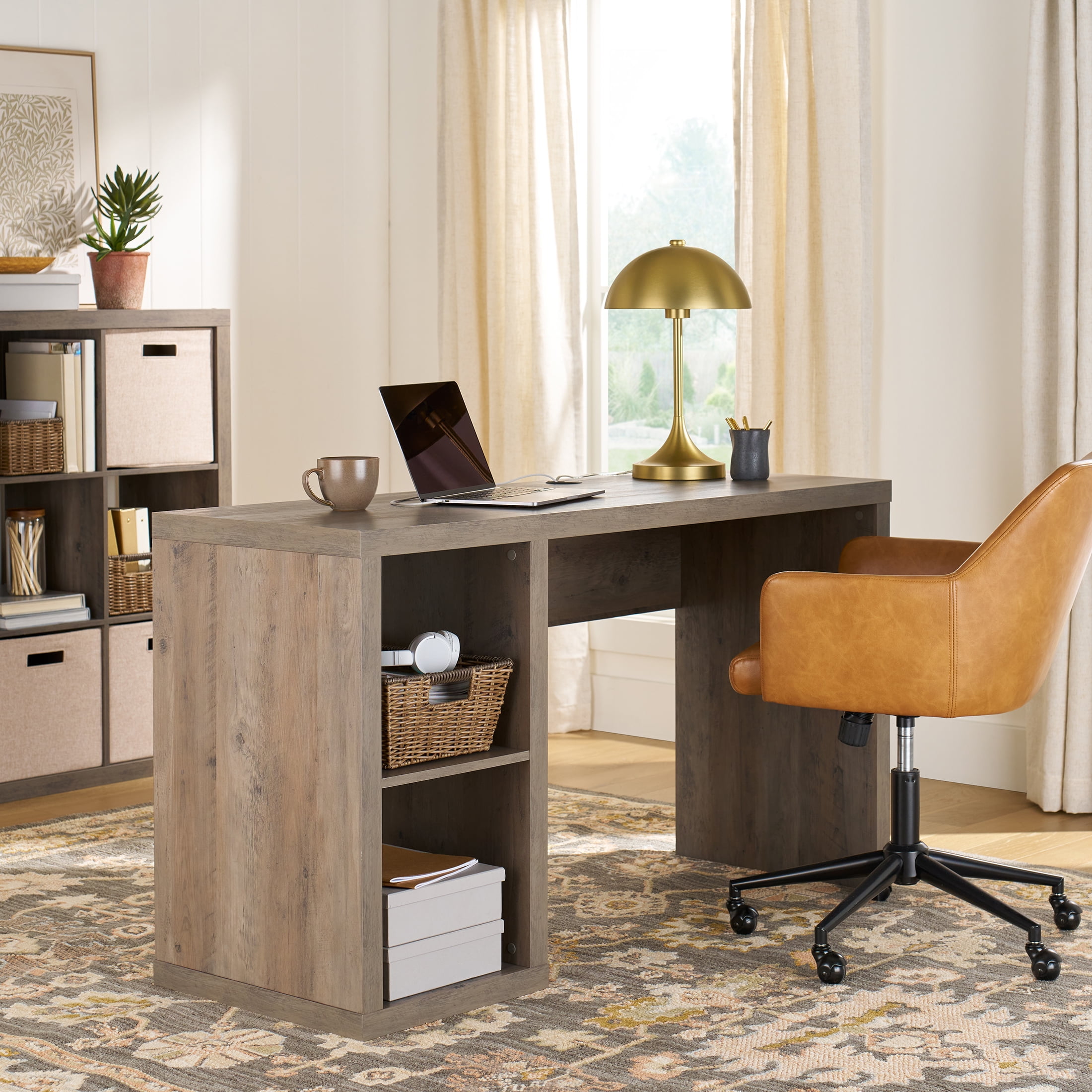 Better Homes & Gardens Cube Storage Office Desk, Rustic Gray