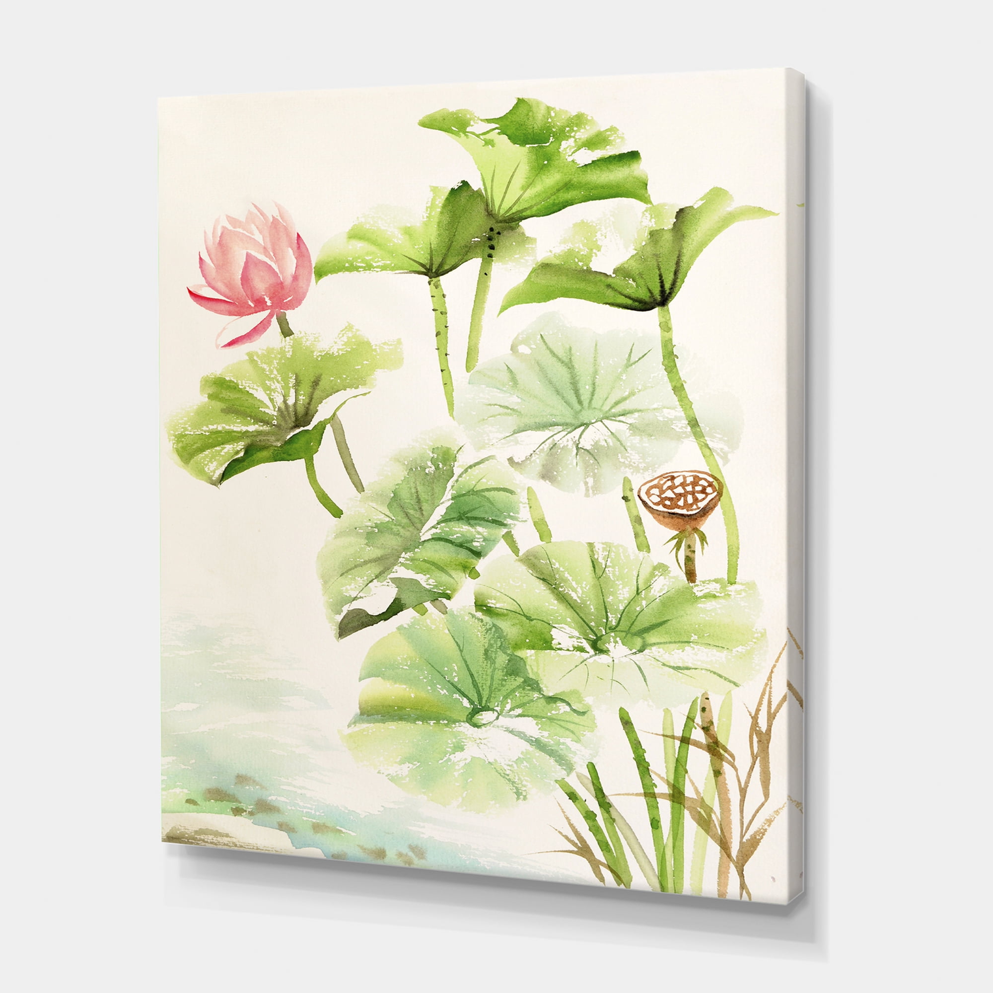 Designart ' Ancient Pink Lotuses In The Pond IV ' Traditional Canvas Wall Art Print